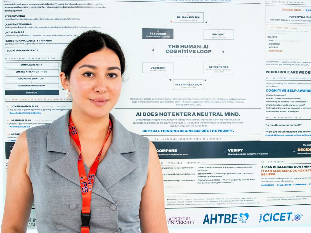 Researcher beside a research poster at the AHTBE 2026 healthcare technology and biomedical engineering conference, Vancouver, Canada